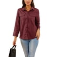 thumbnail image 3 of Innerwin Blouse Button Down Ladies Shirts Holiday Pockets Comfy Tops Wine Red US XL, 3 of 7