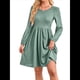thumbnail image 3 of Vestido de Mujer con Mangas Largas Tipo Farol, Cuello Redondo, Falda Evasé, Moda de Otoño Verde XL, 3 of 7