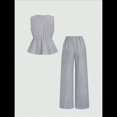 thumbnail image 3 of Conjunto de Dos Piezas de Verano para Mujer, con Estampado de Rayas, Sin Mangas, con Cordones, Camiseta Sin Mangas y Pantalones para Playa Negro M, 3 of 10