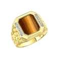 thumbnail image 3 of RYLOS Men's Rings Yellow Gold Plated Silver Ring With Diamonds and TIGER EYE Set in Designer Nugget Style Rings For Men Size 13, 3 of 8