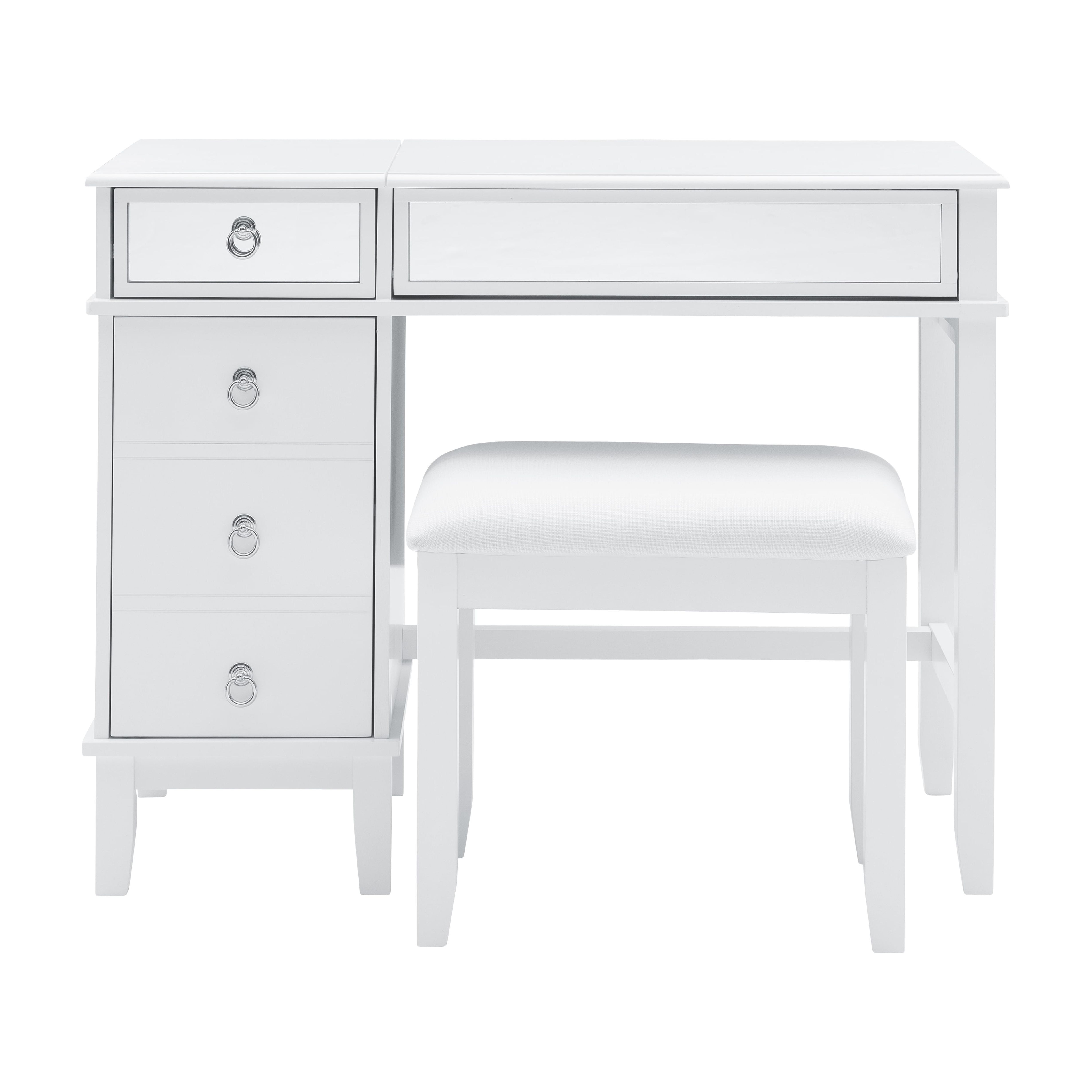 Linon 2 Piece Adult Timeless Storage Vanity and Stool Table Set White