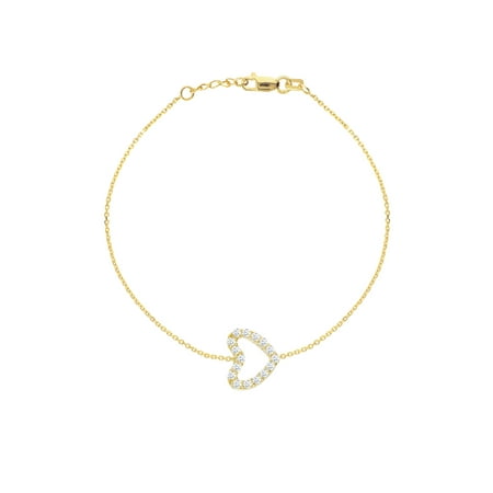 14k Yellow Gold Mini Heart Bracelet Yellow Gold on Sterling Silver Cubic Zirconia East2West (TM)