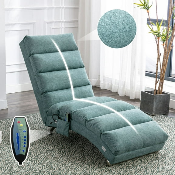 Linen Massage Chaise Lounge Indoor,Ergonomic Electric Lounger with 5 Vibration Modes, Remote Control, 300LBS Capacity, Multi-Purpose Cushion & Side Pocket for Office, Living Room, Bedroom, Teal