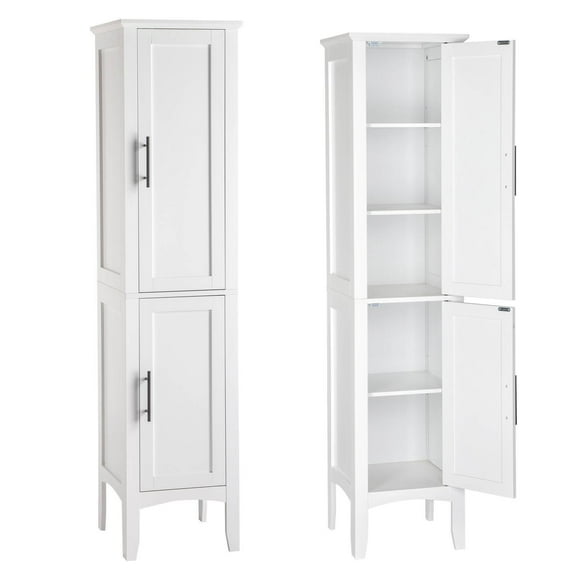 YUONAO 63in Tall Bathroom Storage Cabinet – 5-Tier Freestanding Linen Tower with 2 Doors, Slim Wooden Organizer for Bathroom, Living Room, Kitchen (White)