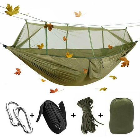 IC ICLOVER Portable 2 Persons Outdoor Camping Jungle with Mosquito Net Garden Hanging Nylon Bed Hammock Swing Bug Net Cot for Relaxation, Traveling, Outside Leisure Green