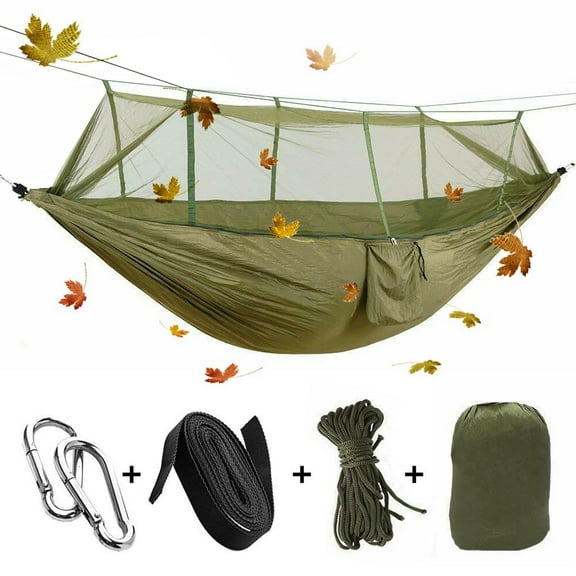 IC ICLOVER Portable 2 Persons Outdoor Camping Jungle with Mosquito Net Garden Hanging Nylon Bed Hammock Swing Bug Net Cot for Relaxation, Traveling, Outside Leisure Green