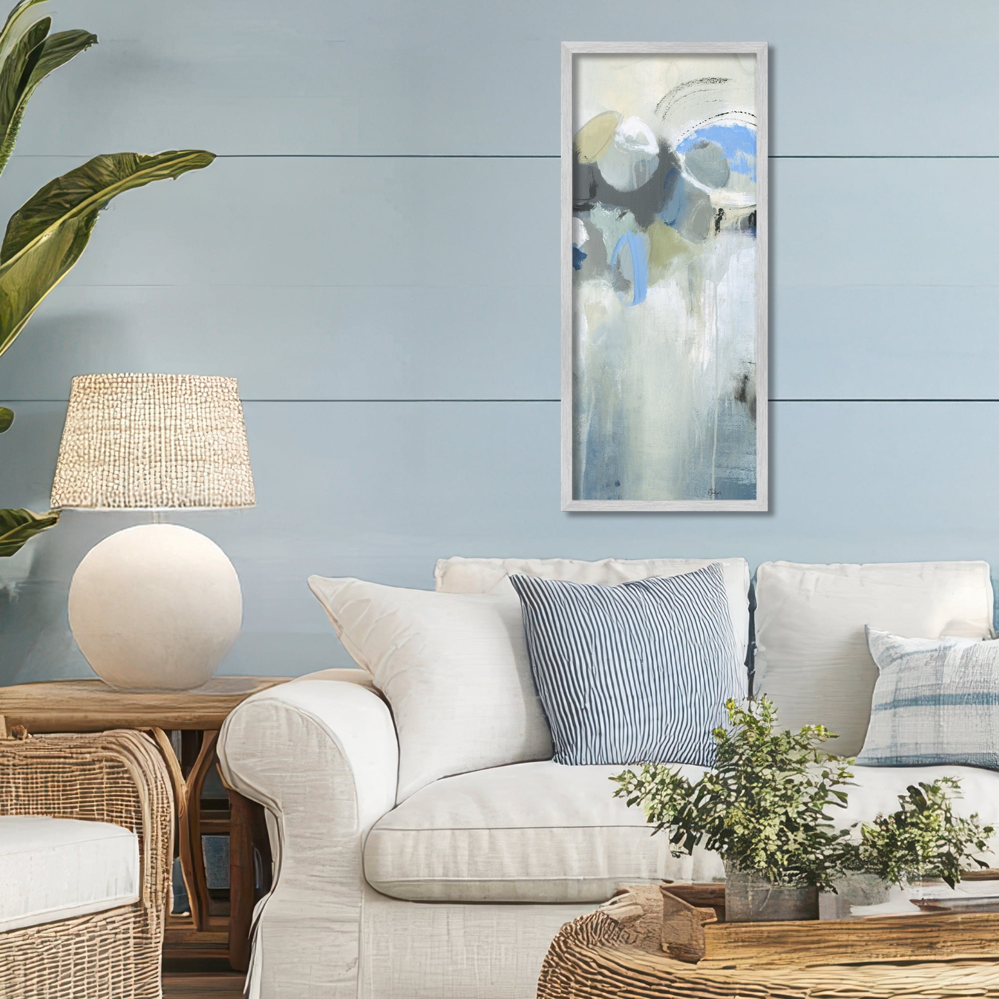 Stupell Industries Beige & Blue Dapples Gray Framed Giclee Art, design by Lisa Ridgers