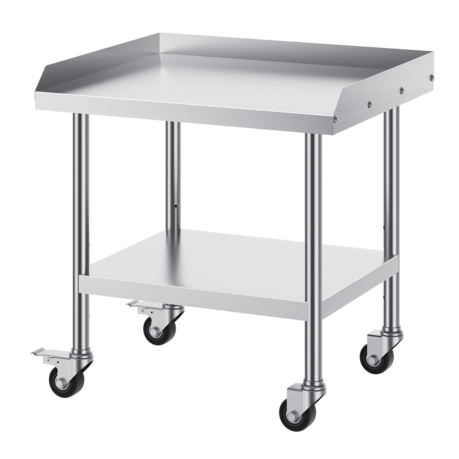 Stainless Steel Work Table, 24 x 28 x 30 Inch Commercial Food Prep Worktable with 4 Wheels, Casters, 3-Sided Backsplash Heavy Duty Prep Worktable, Metal Work Table for Restaurant Home Hotel