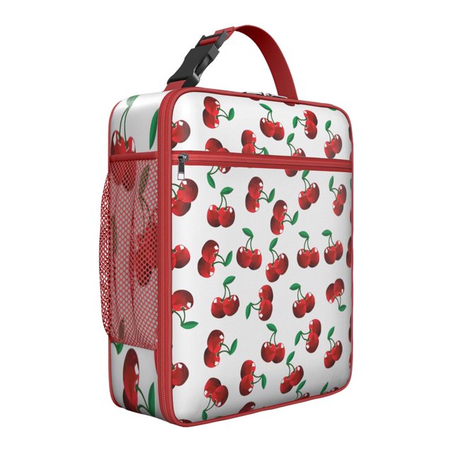 Sac à Lunch Cerise – Motif de Fruits Cerises Rouges Mignon Design Esthétique pour Amateurs de Cerises Illustration d'Art de Bonbons Rose Doux Sac Isotherme Réutilisable
