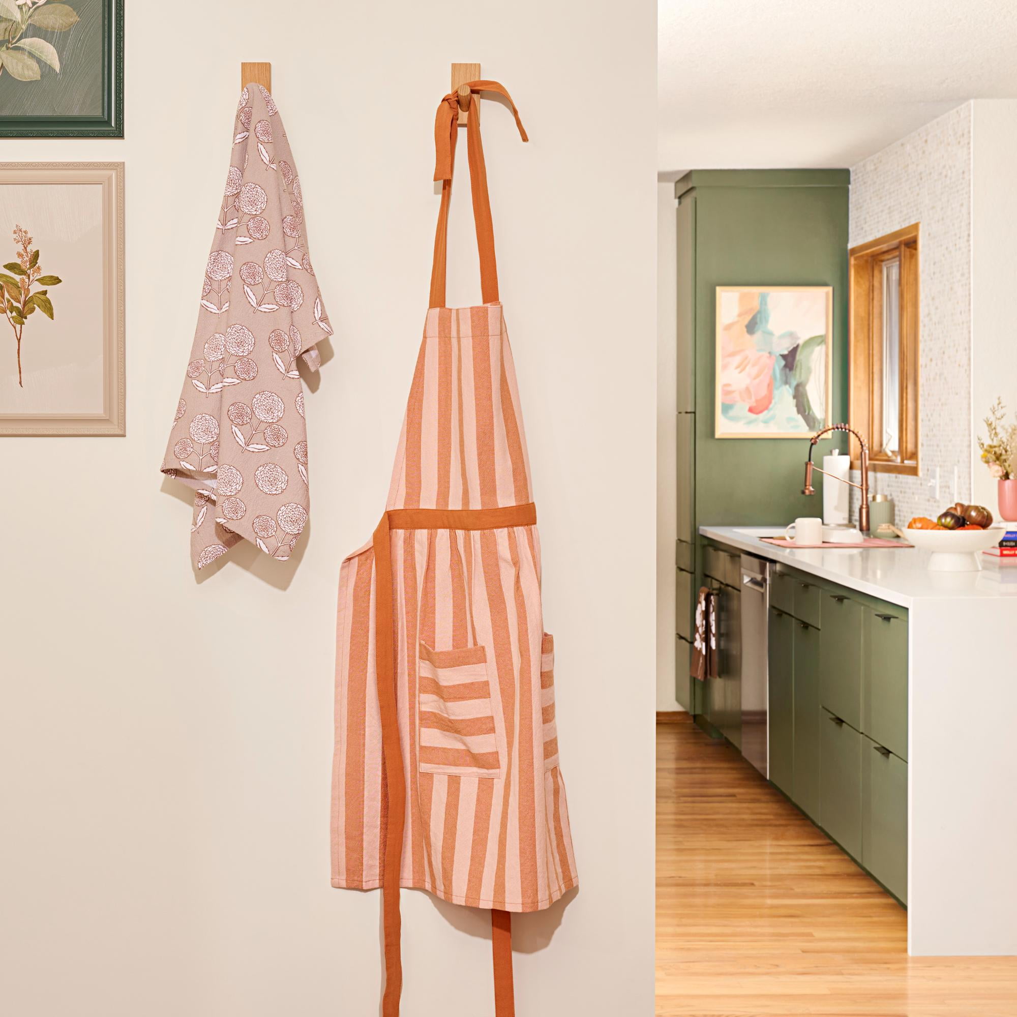 Beautiful Yarn Dyed Stripe Apron by Drew Barrymore, Coral Rose, 30"W x 32"L