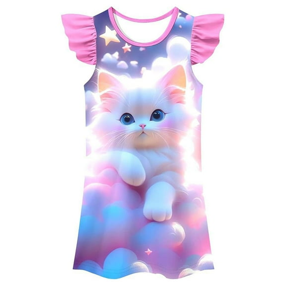 FINALGANG Child Girls Summer Dresses Casual Animal Print Sleeveless Play Dress For Toddler Kids Comfortable Loose Fit Sleeping Gown Daily Wear 6-7 Years