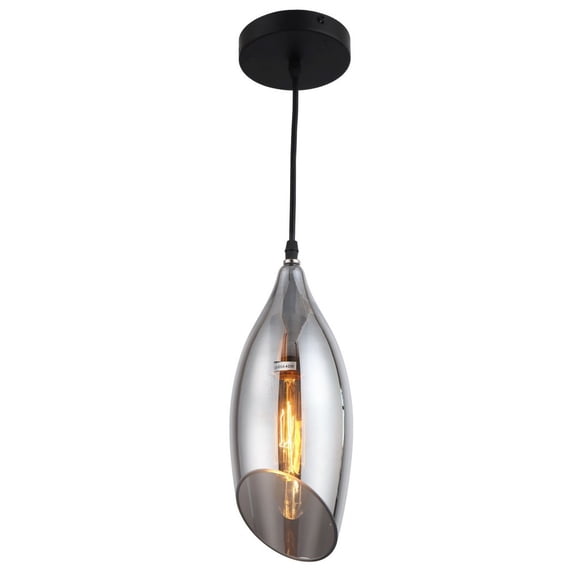 ABB-61P-SM Dainolite Abba - 12 Inch One Light Pendant-Black/Black Finish-Smoked Glass Color -Traditional Installation