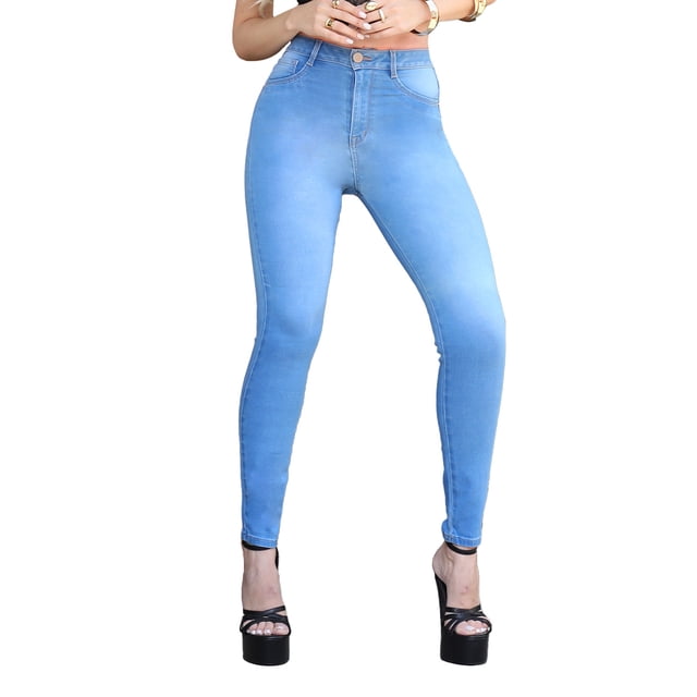 Jeans Mujer Tiro Alto Super Skinny Stretch Azul Claro