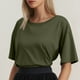 thumbnail image 5 of Camiseta lisa de cuello redondo y manga corta para mujer, tallas grandes - Tejido elástico y transpirable, ideal para combinar con vaqueros o chaquetas - Tallas S-XXXL, 5 of 7