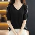 thumbnail image 2 of Nisorays Women Short Sleeve Sweater Summer V Neck Dressy Casual Soft Knit Pullover Tops Trendy Black 2XL, 2 of 5