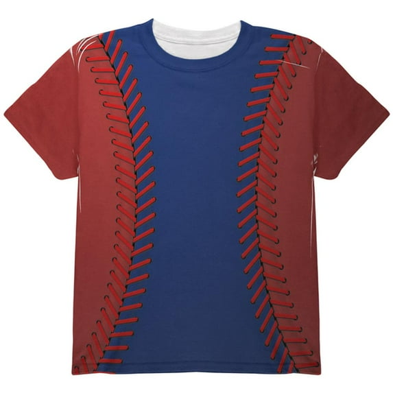 Baseball League Blue and Red All Over Youth T Shirt Multi YLG