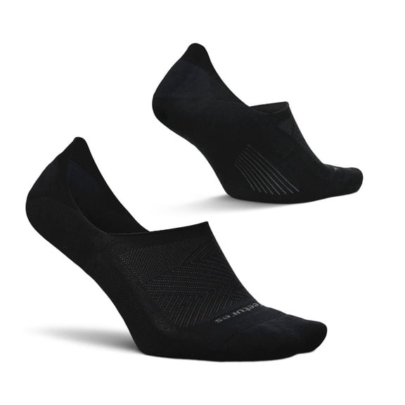 Feetures Elite Light Cushion Invisible Socks - Anti-Slip Sport Sock Liner with Targeted Compression - Black, M (1 Pair)