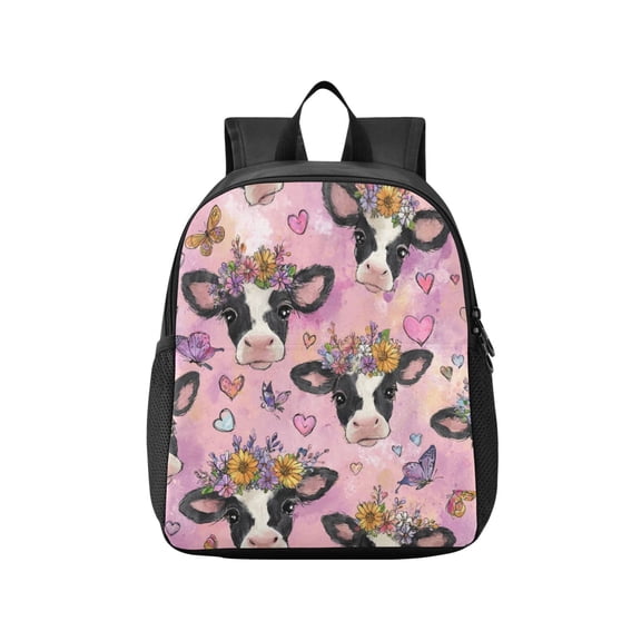 Toddler Backpack Beautiful Cows with Flowers Waterproof Lightweight Backpack Casual Mini Daypack for Daycare & Travel