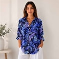 thumbnail image 5 of Nyfairy Plus Size Women's Floral Embossed Print Long Sleeve Button Down Casual Shirt, 5 of 5