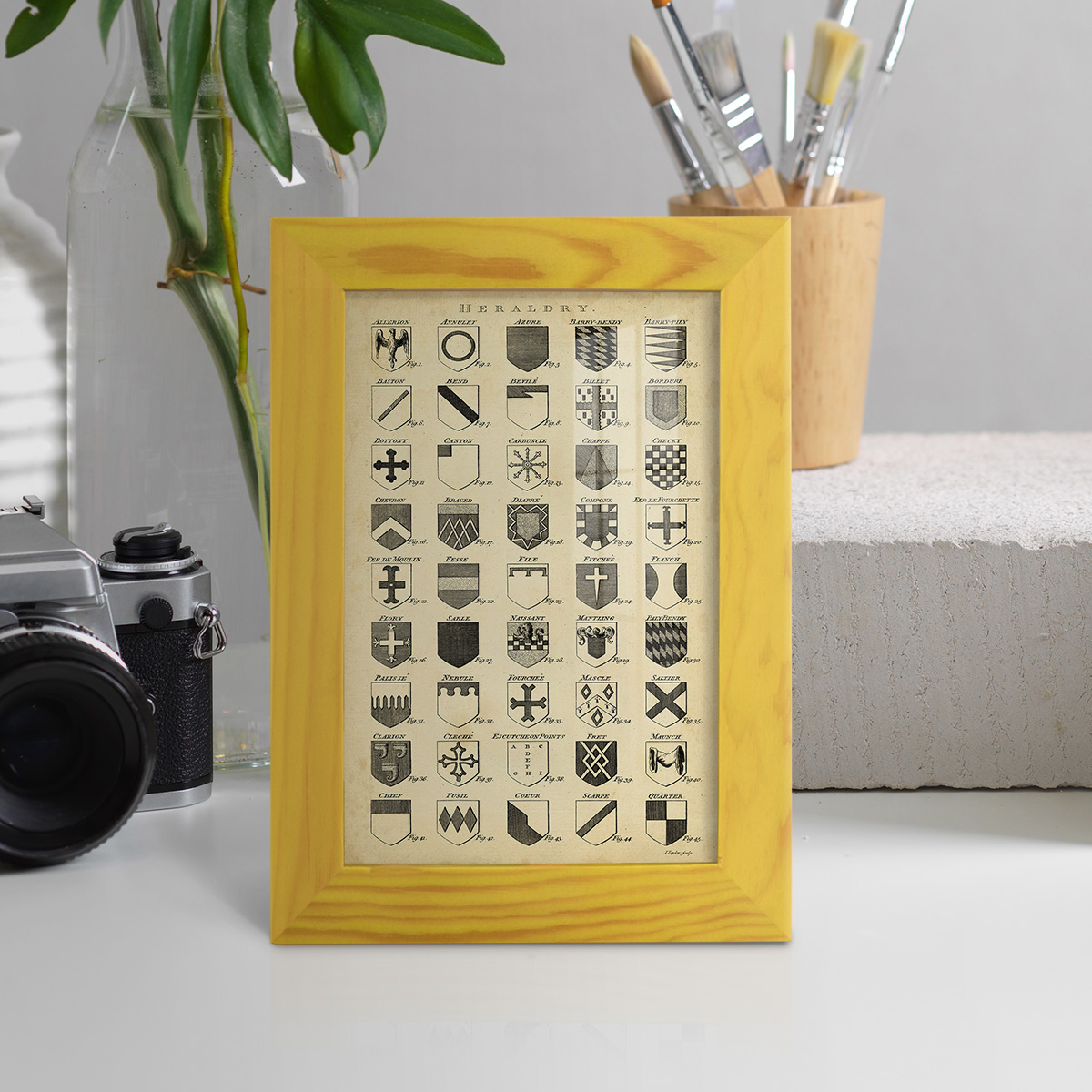 Vintage Heraldry I -Framed Print w/glass-Sunflower Yellow