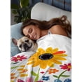 thumbnail image 3 of Sunflower King Size Flat Sheet, Wrinkleproof & Fadeproof Cooling Flat Bed Sheet Only, Spring Floral Colorful Summer Botanical Breathable Soft Bedding Top Sheets 105 x 98 Inches, 3 of 8