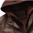 thumbnail image 3 of Xdegoge Thick Leather Jacket for Men Casual Keep Warm Jackets Full Zip Drawstring Hooded Coat with Pockets Classic Solid Color Coats Removeable Hood Outerwear Fall Winter Fashion Thermal Clothing, 3 of 8