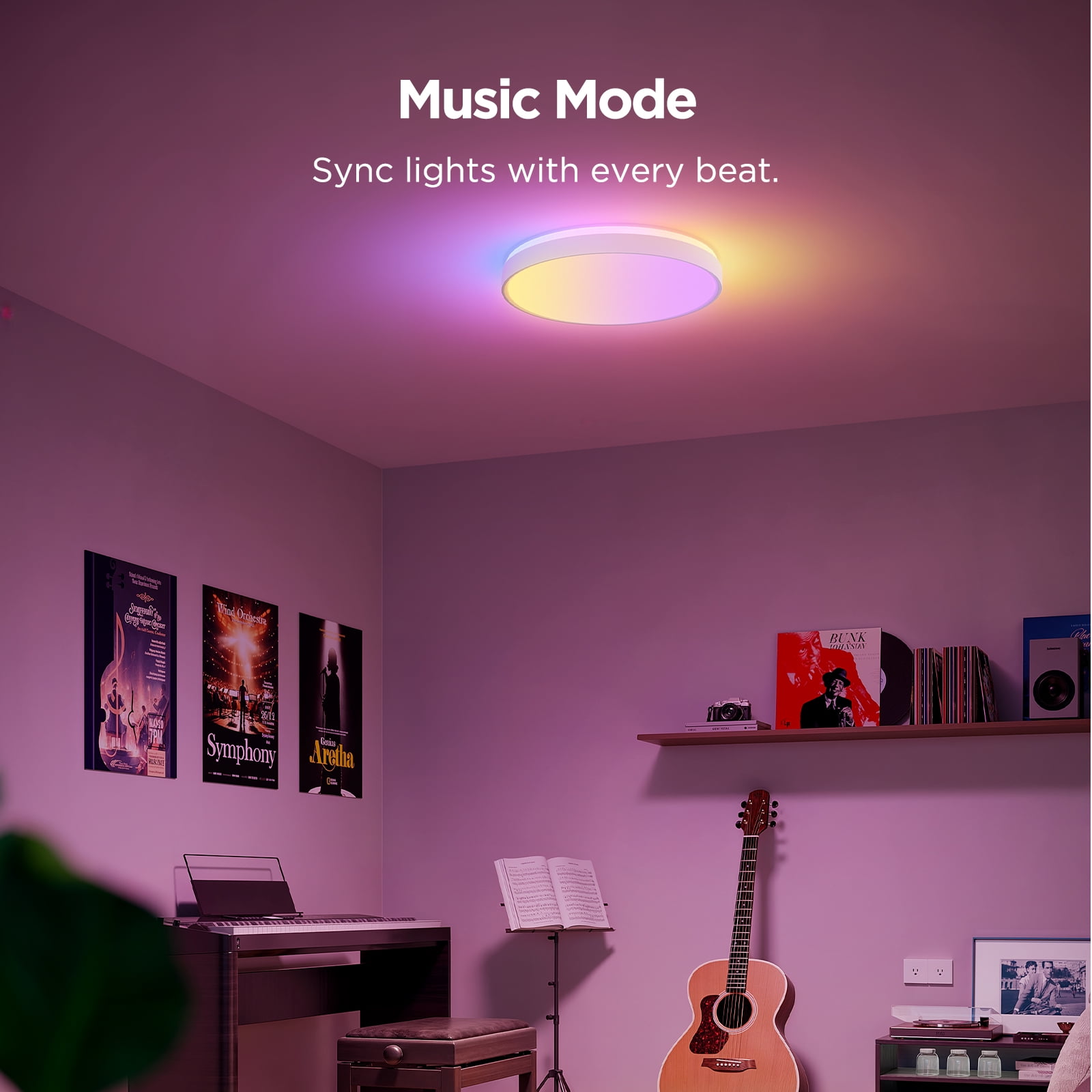 Govee Smart 15inch RGBICWW Ceiling Light Pro, 4300lm Warm White Cool Light  Dimable For Kitchen, Colorful Lighting Effect For Bedroom, Living Room,Light Change With Music For Party