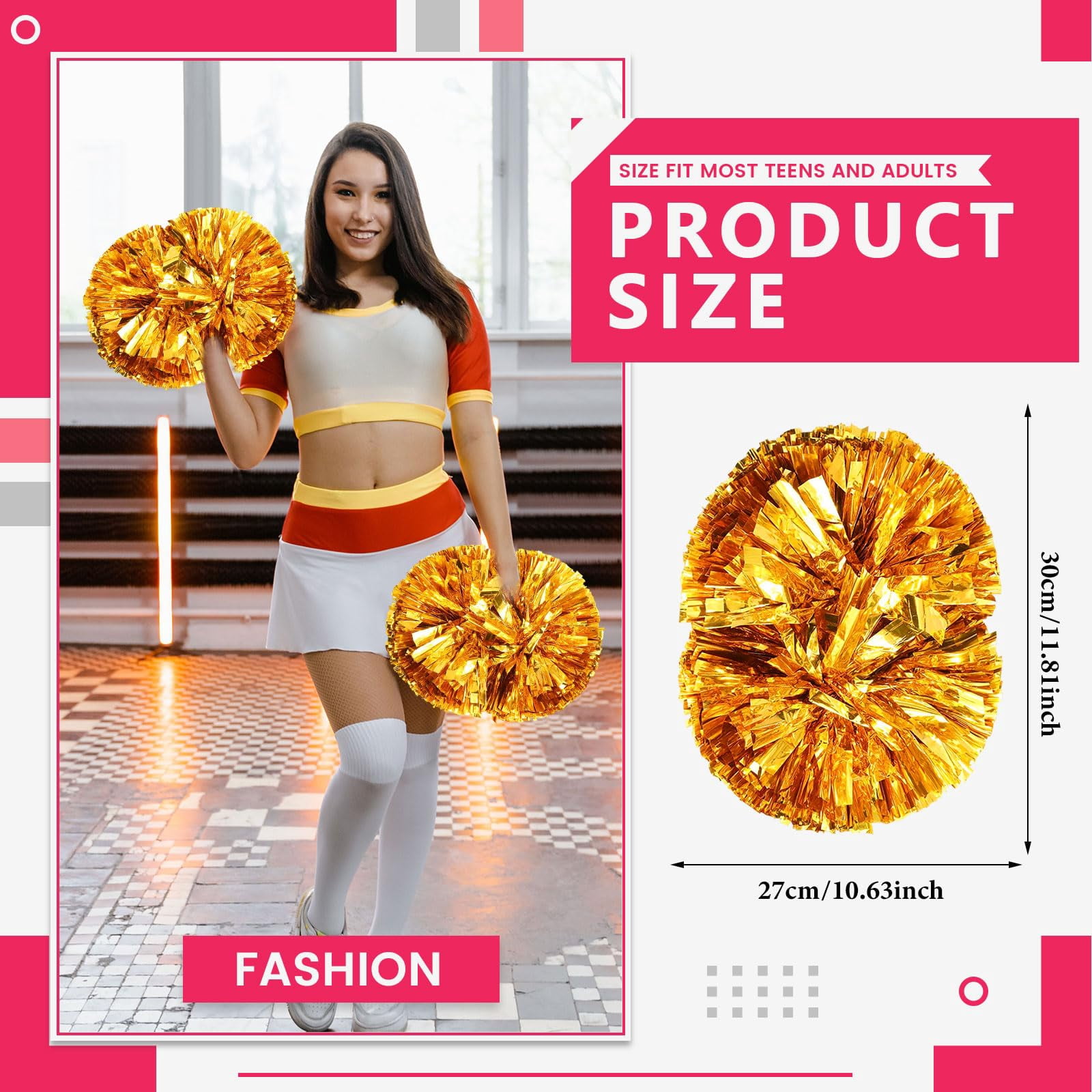 12 Pcs Cheerleading Pom Poms, Cheerleader Pompoms with Handle Style,Fit for Team Spirit Sports Dance Cheering