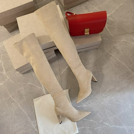 

HHH Autumn and Winter New Pointed Toe over the Knee Boots Boots Chunky Heel High Heel Slimming 2024 Internet Celebrity Easy-Matching Shoes Stretch Long Boots