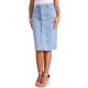 thumbnail image 4 of Falda de mezclilla casual de botón para mujer Inspire Chic, de cintura alta, con dobladillo deshilachado, falda midi de mezclilla M azul claro, 4 of 5