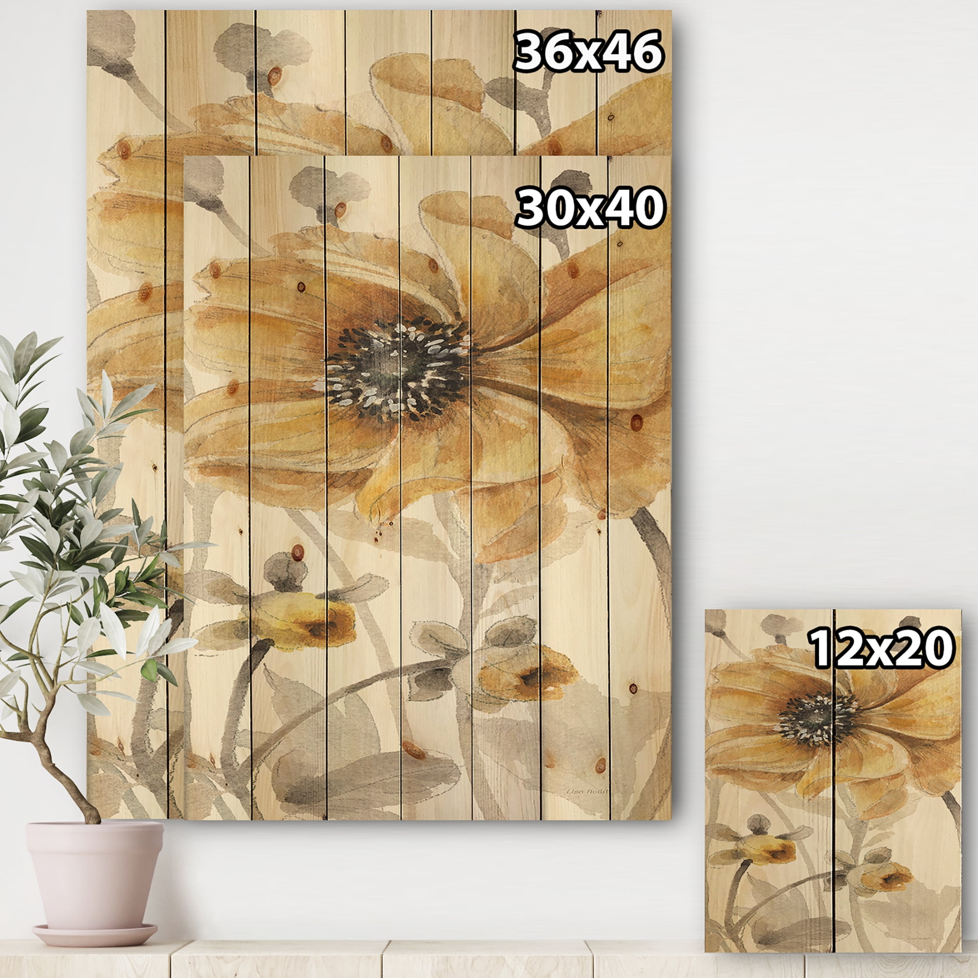 Designart 'Fields of Gold VIII' Farmhouse Print on Natural Pine Wood