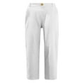 thumbnail image 4 of LIIPEE Women Pants Casual Fashion Solid Color Knee Length Linen Blend Pants Ladies Elastic Waist Breathable Soft Comfortable Daily Trousers,White,S, 4 of 4