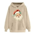 thumbnail image 4 of Christmas Hoodies for Women Santa Holiday Graphic Long Sleeve Pullover Sweatshirt with Pocket Khaki L, 4 of 5