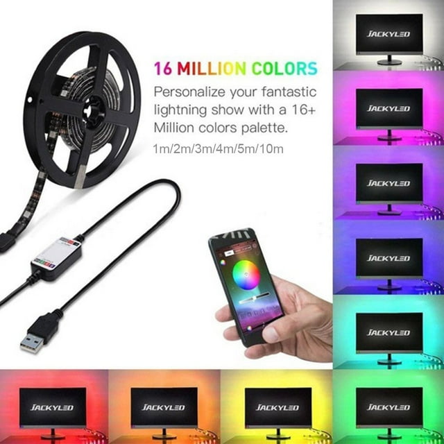 Rétroéclairages TV à DEL USB, Ensemble de Bandes Lumineuses RVB 60 DEL, Éclairage Synchronisé avec la Musique, Bande à Changement de Couleur avec Commande Manuelle Ou par Application pour Bar TV, Comptoir, Armoire, Fête, Décoration de Noël