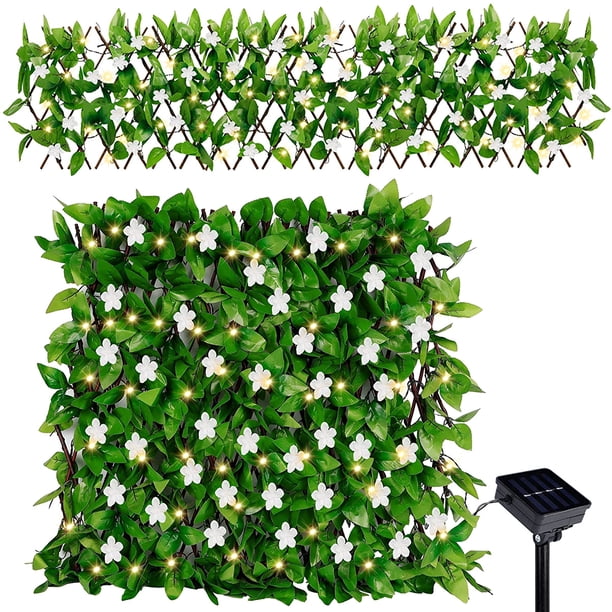 Muyoka Pantalla de privacidad de valla expandible 30x180CM Panel de valla artificial con 3 modos de luces solares Faux Ivy Hedge Flower Fence Decoración interior al aire libre para jardín Patio Balcón Muyoka Hogar