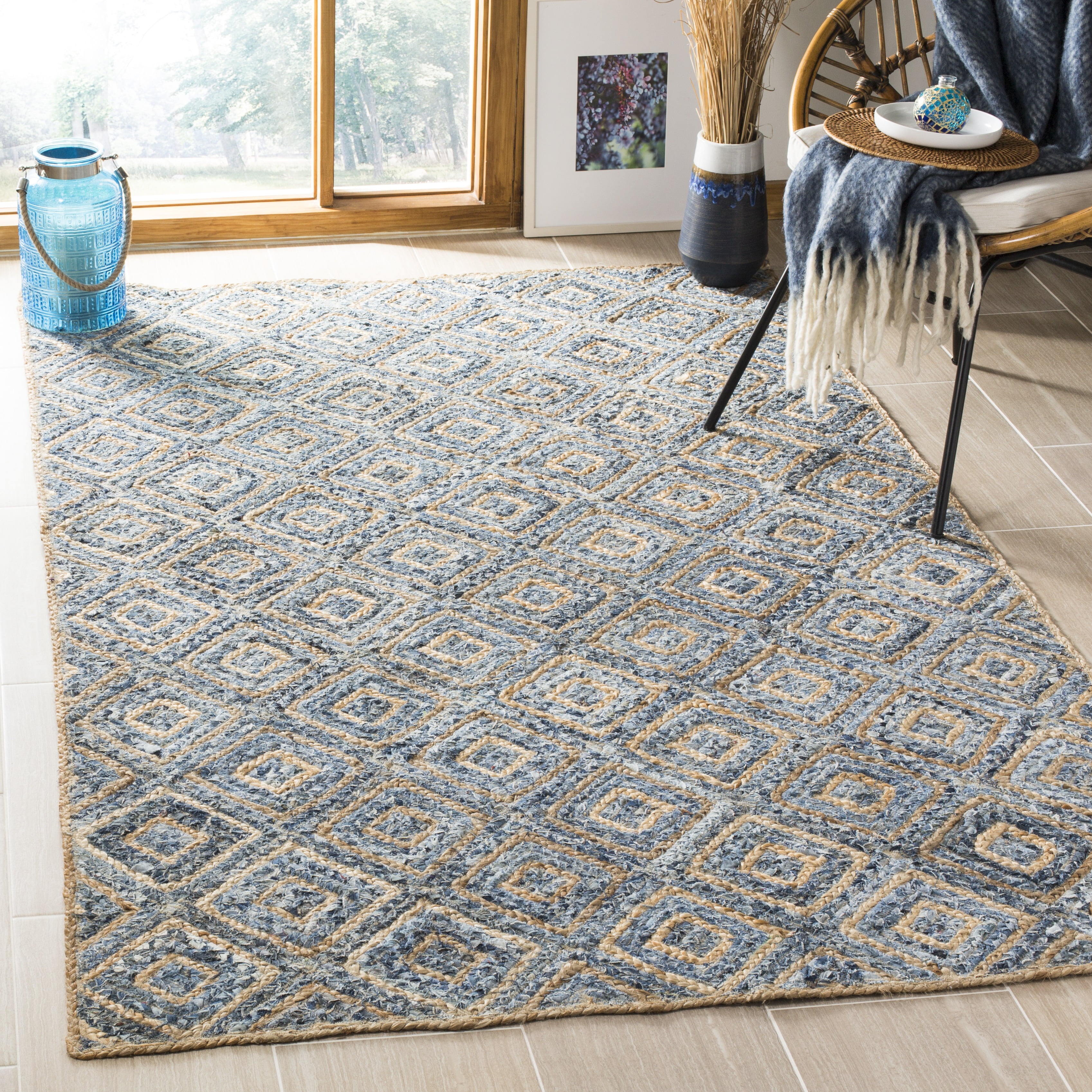 SAFAVIEH Cape Cod Alayna Geometric Area Rug, Natural/Blue, 11' x 15'