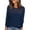 Navy, variant on Women's waffle loose hollow out long sleeved T-shirt with solid color round neck top, breathable and slimming, casual base shirt with multiple colors to choose from
