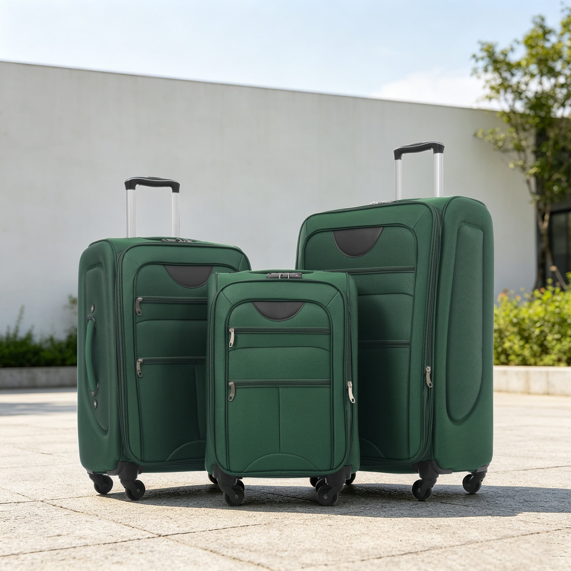 Euroco 3 Piece Softside Luggage Set,Expandable Suitcase Set with TSA Lock Spinner Wheels,Lightweight Travel Suitcase for Men Women,22/26/30 IN,Dark Green