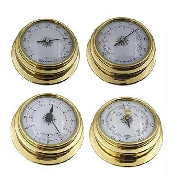 4 Pcs Boat Barometer Clock Thermometer Hygrometer Weather Station Set Wall Mounting Type Brass for C