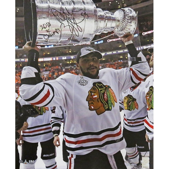 Dustin Byfuglien Signed Chicago Blackhawks 2010 Stanley Cup Holding Trophy 16x20 Photo w/2010 SC Champs