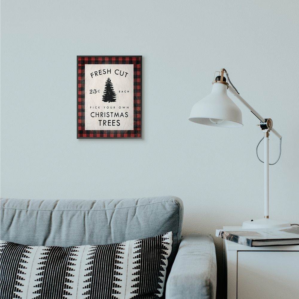 Stupell Industries Fresh Cut Christmas Trees Holiday Red Plaid Word DesignFramed Wall Art By Artist Daphne Polselli