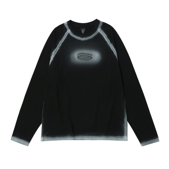 T-shirt à manches longues peint à la main pour hommes au printemps et en automne, haut en coton peigné double fil de marque tendance et ample extra large