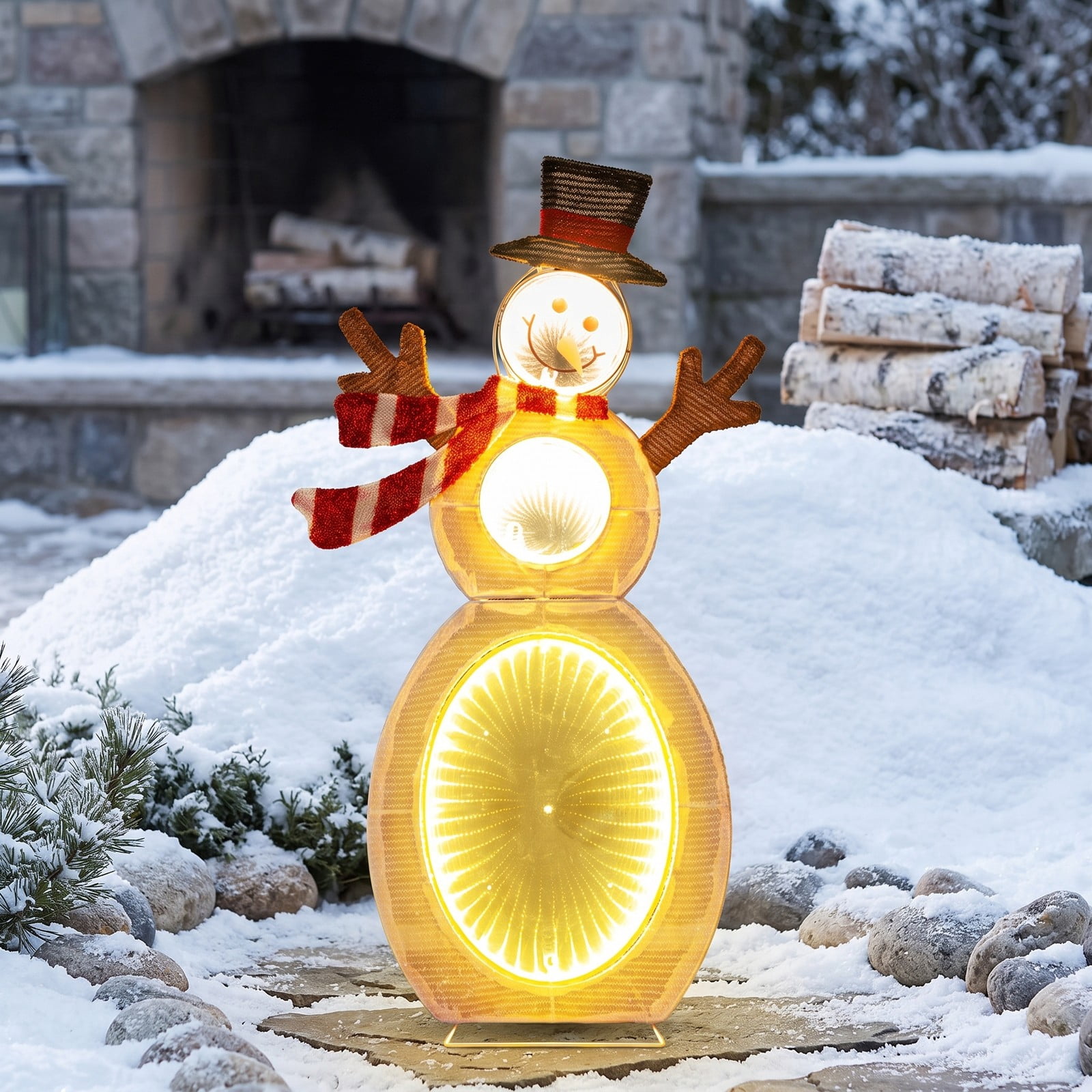 RUIE 2.6 Feet Lighted Snowman Christmas Decoration with 105 LED Lights and Metal Stand for Outdoor Yard Porch Holiday Display, Multicolor