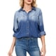 thumbnail image 1 of Camisa Vaquera con Botones para Mujer, Solapa en Degradado, Larga y Bolsillo Azul L, 1 of 9