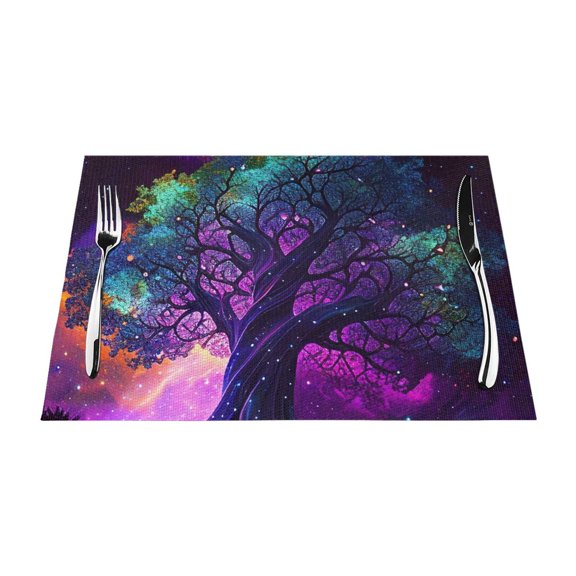 ZNDUO Placemats, 6 PCS Heat Resistant Stain Resistant Woven PVC Insulation Placemats, Durable Washable Elegant Table Mats for Dining-Fairy Tale Mysterious Tree, 18"x12"