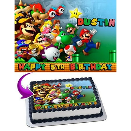Cake Decorating Video - Mario Bros Nintendo Joshi Luigi Edible Cake Topper Personalized Birthday 1/4 Sheet Decoration Custom Sheet Birthday Frosting Transfer Fondant Image