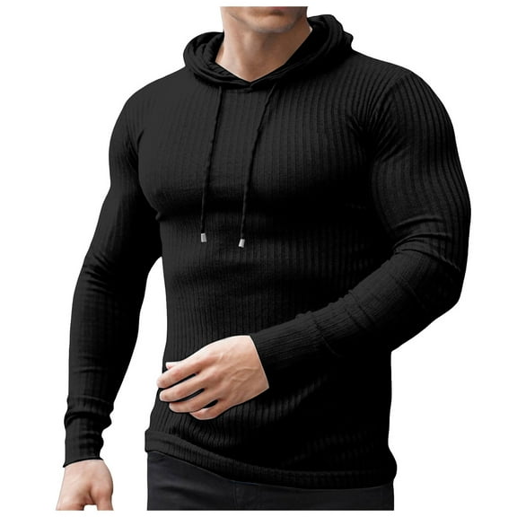 Caqnni Men's Hoodies Solid Color Pullover Casual Kangaroo Pockets Drawstring Long Sleeve Hooded Sweatshirts Autumn Winter Coat (XXL,Black)