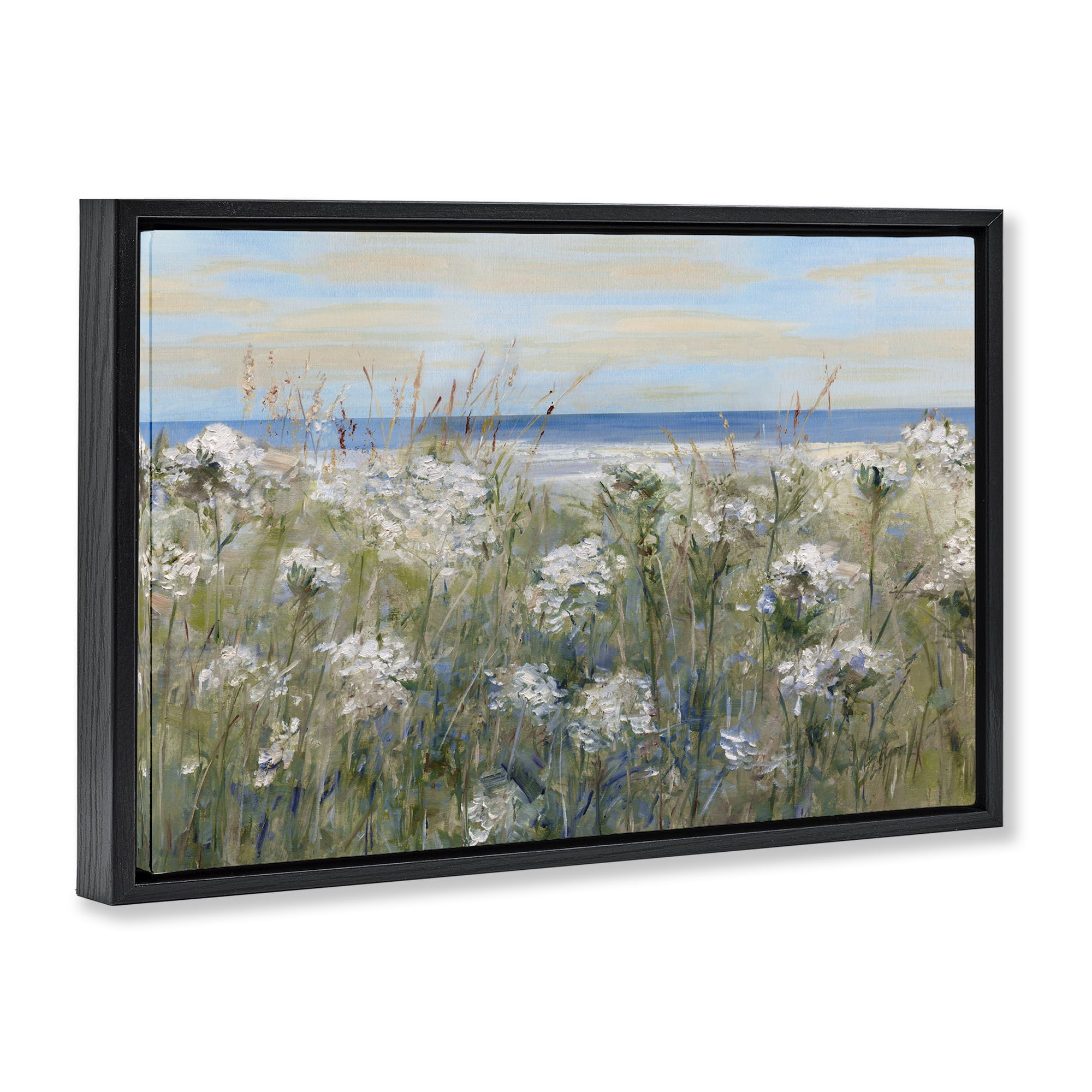 Stupell Industries Impressionist Seaside Meadow Black Framed Floater Canvas Wall Art, design by Sally Swatland