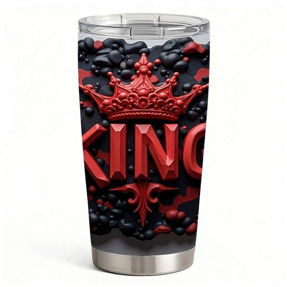 King Crown 3D Design Stainless Steel Tumbler with Lid, Double-Wall Insulated Travel Cup