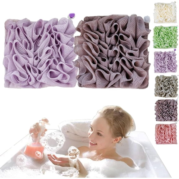 Loofah Washcloth, Soap Loofah Pouch, 2 in 1 Sponge Washcloth for Bar Soap, with Drawstring, for Cleansing and Smooth Skin (Purple   Coffee)
